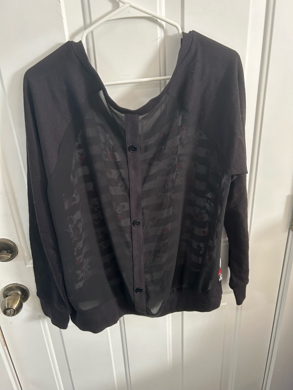 Disney sheer Black & White Striped Minnie Mouse Top with Red Hearts - Picture 4 of 4